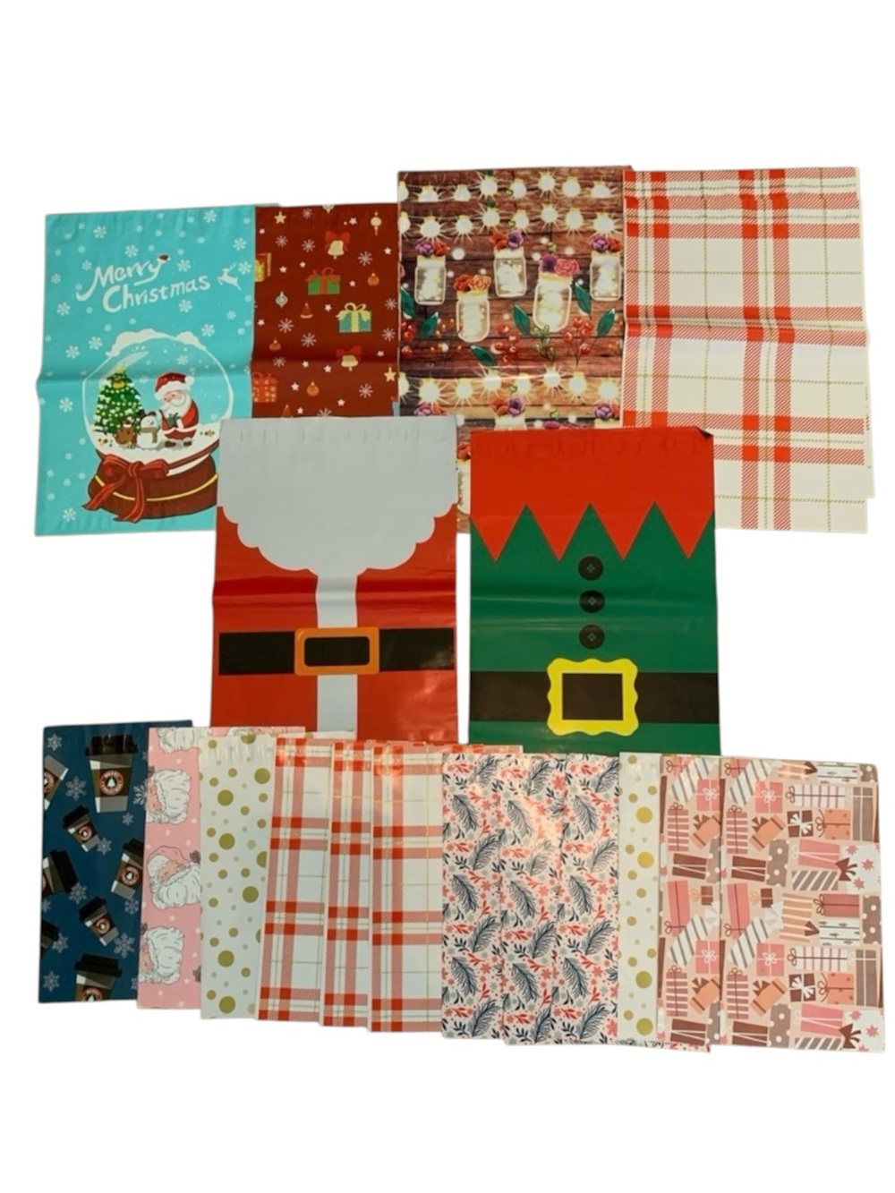 Christmas/Holiday Variety Pack Lot of 20 Polymailers & 20 Stickers (6X9) (10X13)